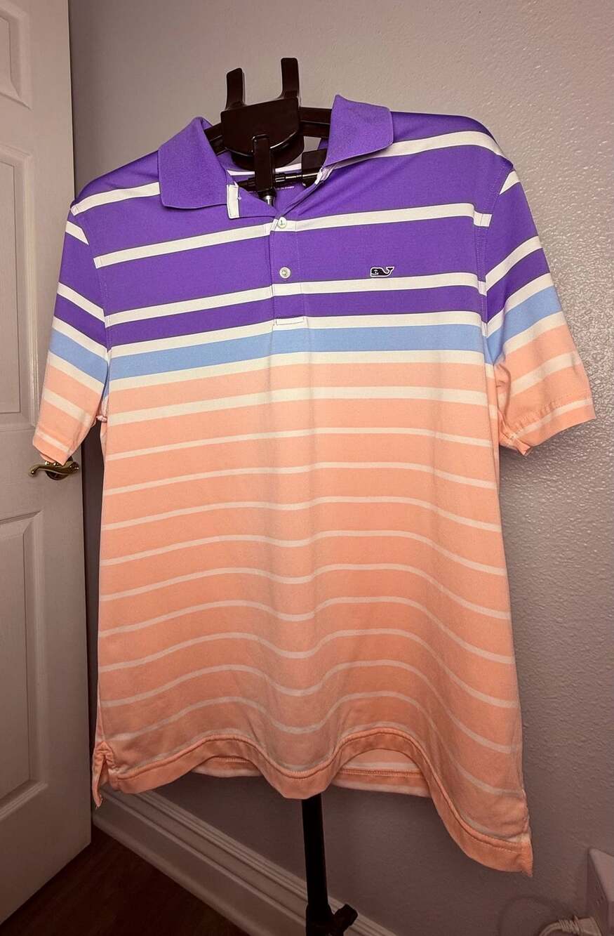 Vineyard Vines Striped Polo Shirt Size M Purple Pink Blue Golf